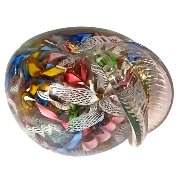 Murano Tutti Frutti Aventurine Zanfirico Dichroic Art Glass Apple Paperweight Sc - Picture 2 of 13